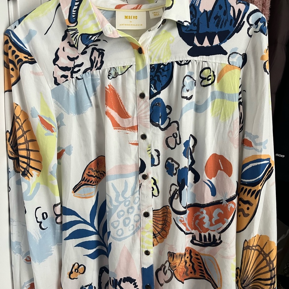 Women’s Anthropologie Maeve The Paz button down shirt blouse seashells small